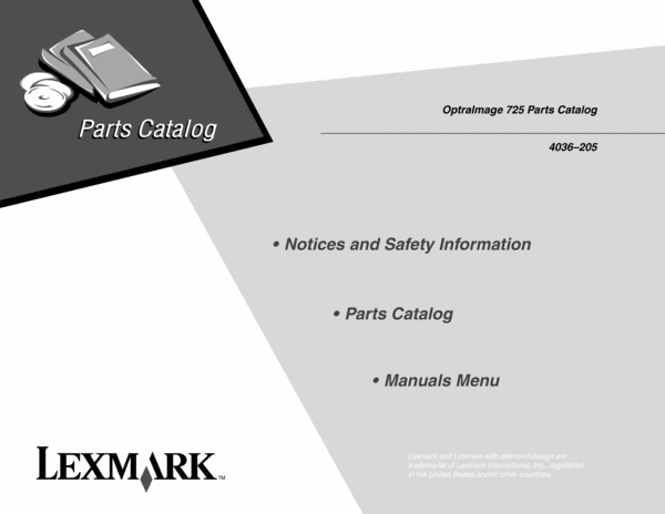 Product picture Parts Manual Lexmark OptraImage 725 (4036-205)
