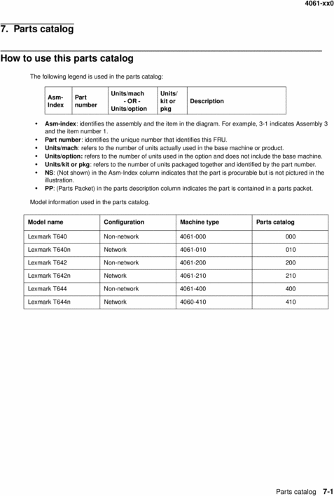 Product picture Parts Manual Lexmark T640 T644 T645 (4047-00X)